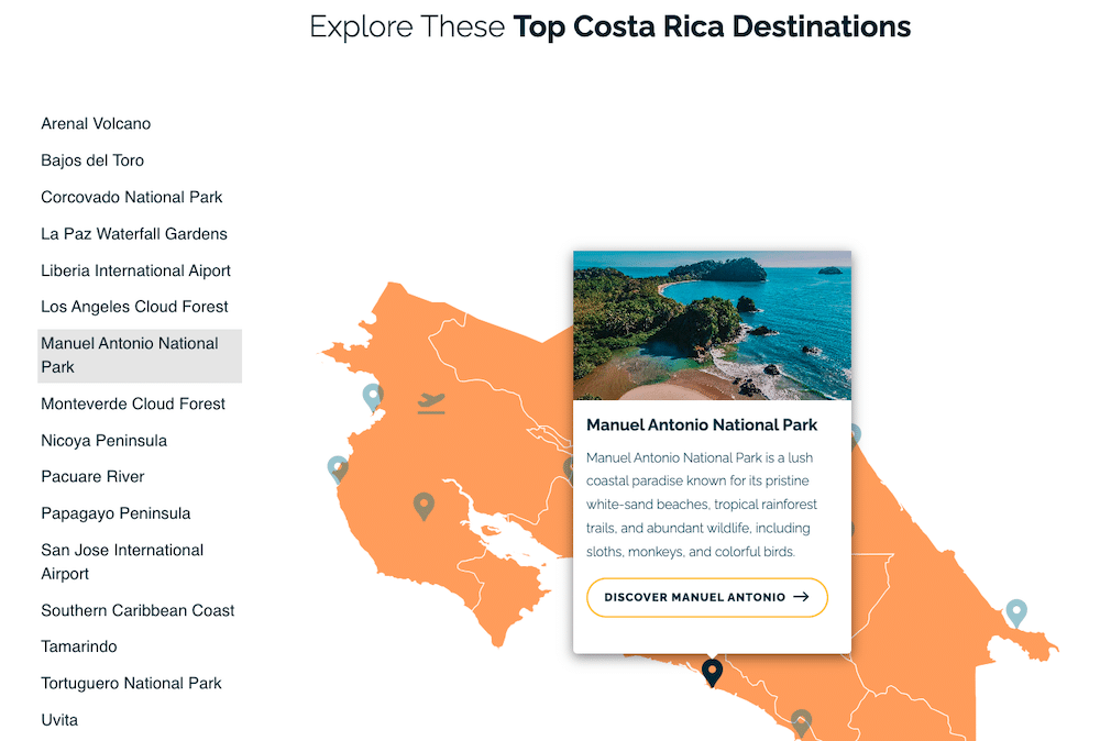 Costa Rica Destinations Map